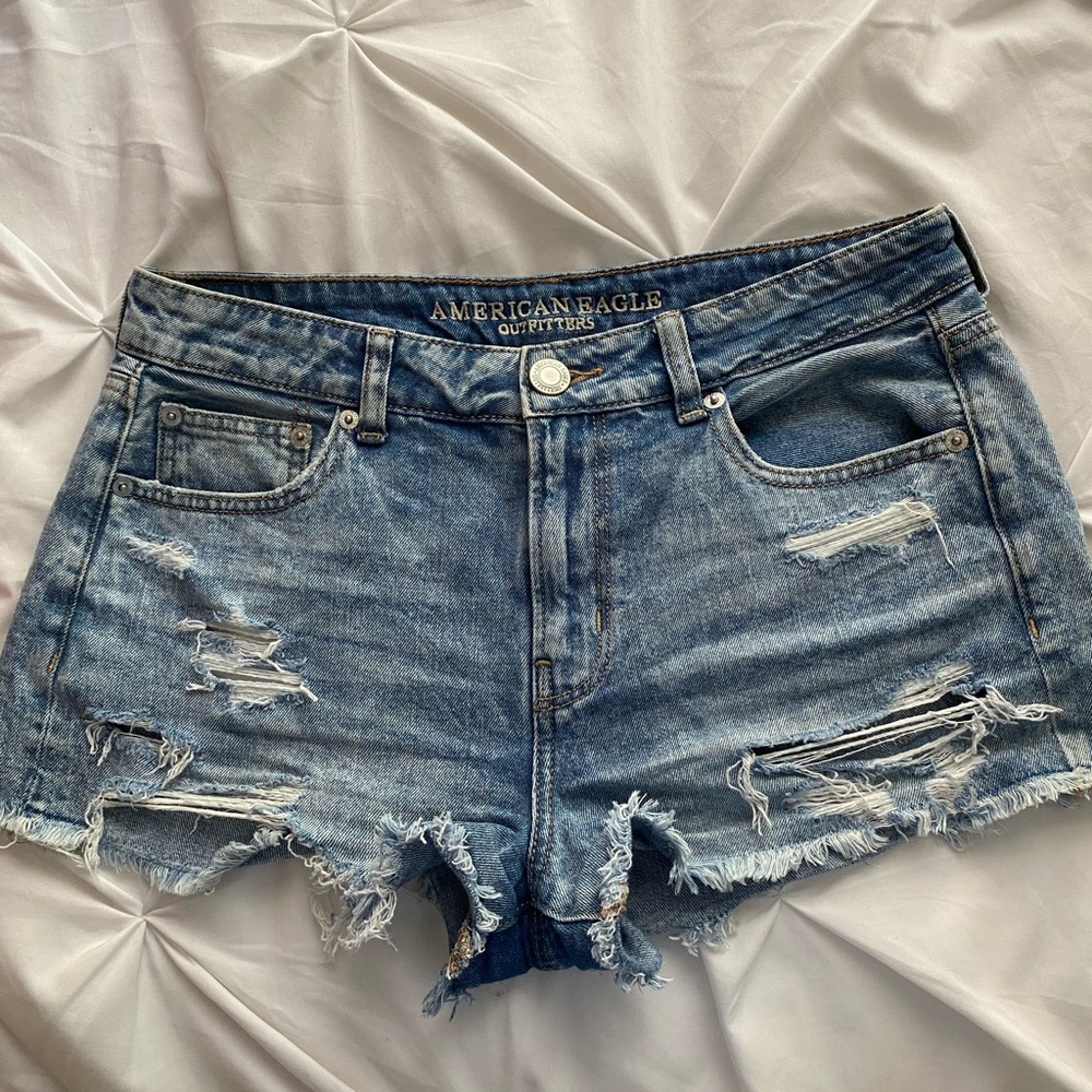 Black and blue denim shorts!